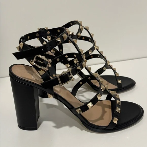 Valentino Black Heels ROCKSTUD ANKLE STRAP SANDAL 90 MM - Picture 1 of 11